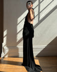 Vintage 90s Low Jersey Evening Dress Rhinestone Snake Noir