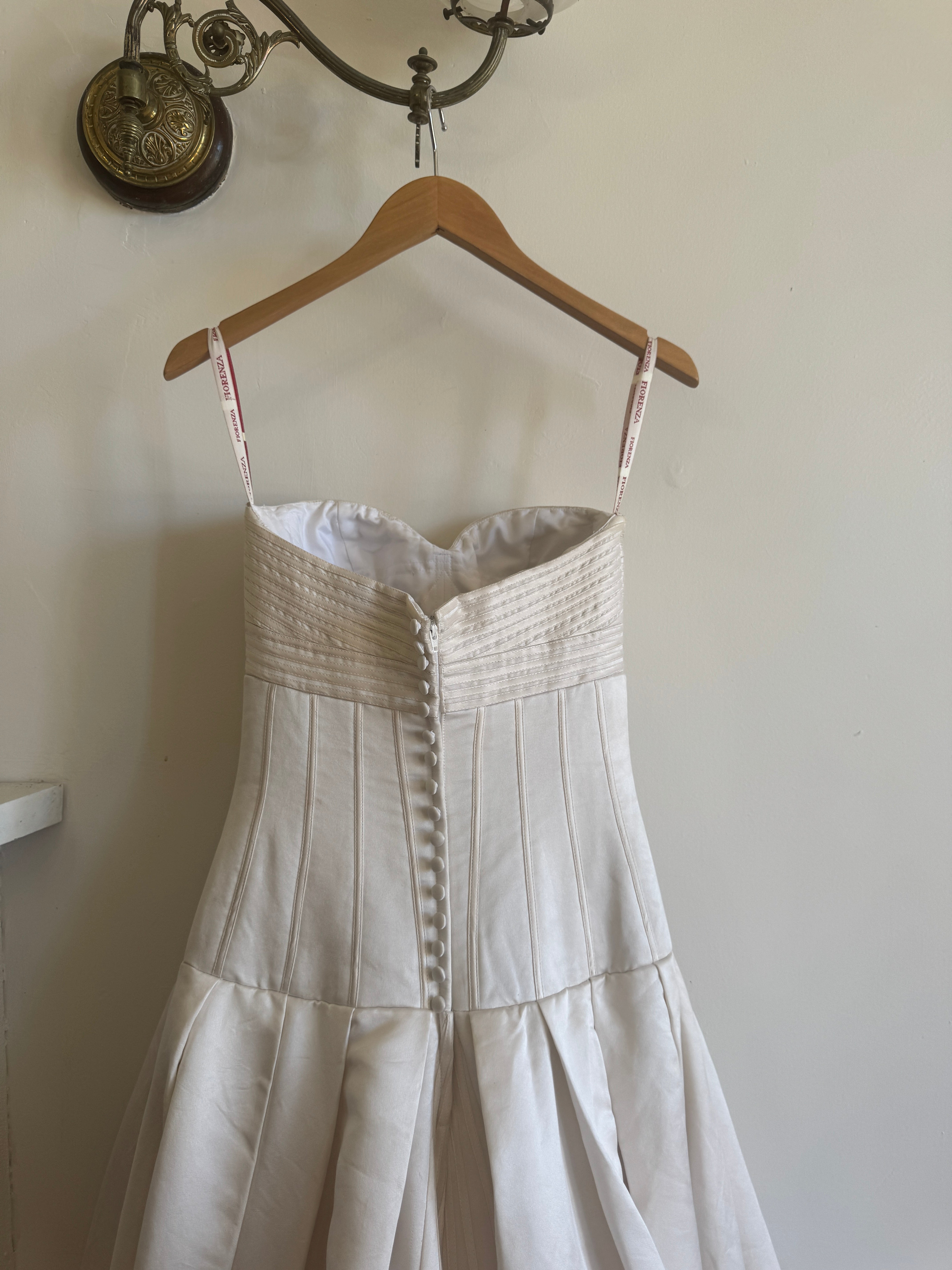 Vintage Y2K Pure Silk Drop Waist Satin Strapless Wedding Gown