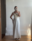 Vintage 90s Lace Up Waist Satin Column Wedding Dress