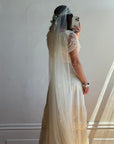 Vintage 70s Creme Tiered Lace Wedding Dress with Pleats