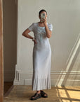 Vintage 70s Milkmaid Crepe Sundress Ice Blue