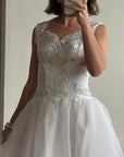 Vintage 80s Pearl Embellished Chiffon Princess Wedding Dress