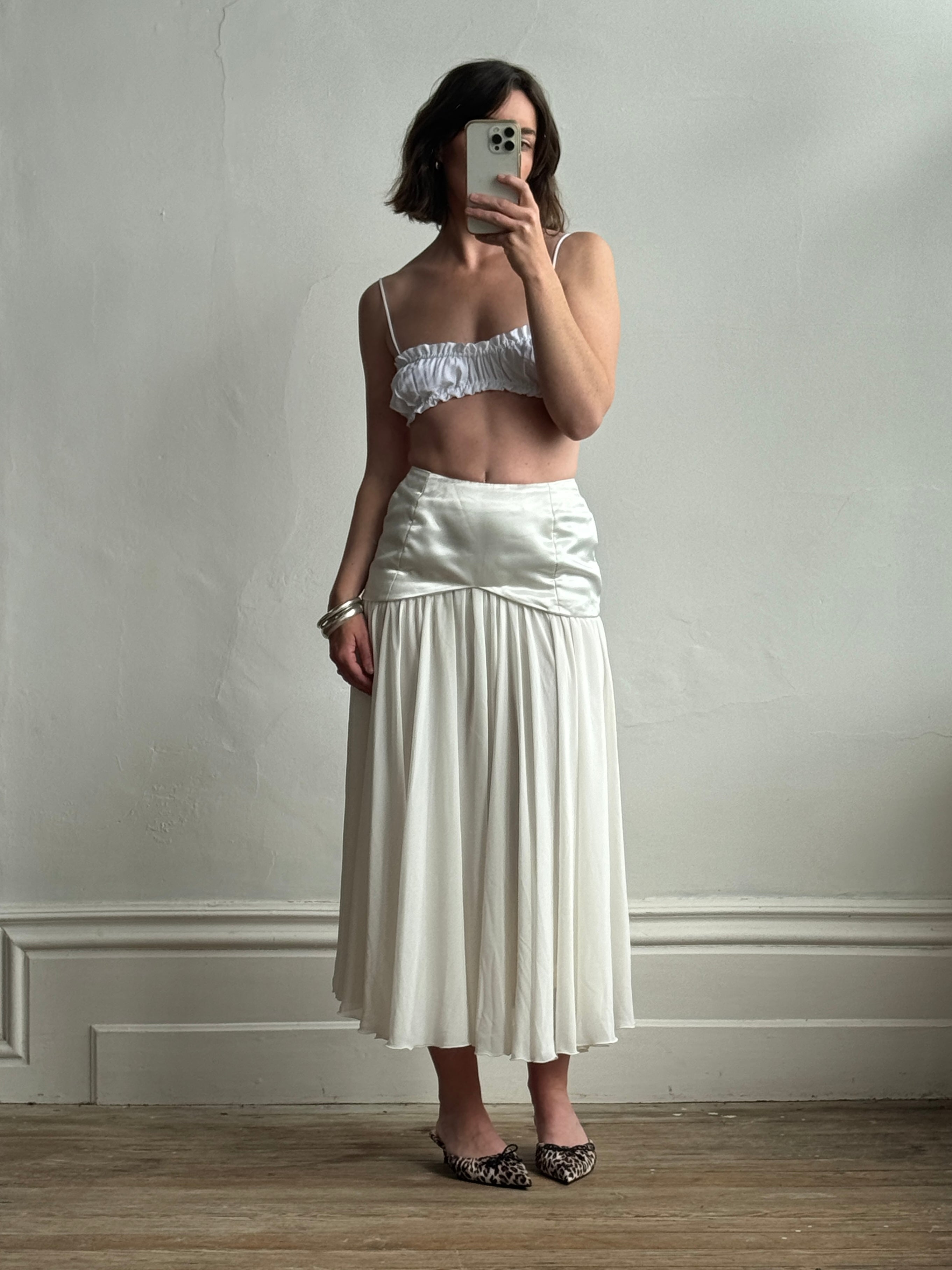 Vintage Satin and Chiffon Midi Bridal Skirt