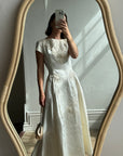 Vintage 30s Satin Wedding Dress with Applique Pearl and Lace