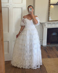 Vintage 80s Lace Off The Shoulder Tulle Wedding Gown