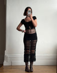Vintage 70s Crochet Knit Cap Sleeve Midi Dress