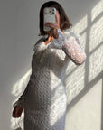 Vintage 90s Italian Crochet Column Frill Dress with Matching Bag
