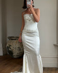 Vintage 90s Couture Satin Lace Up Fishtail Wedding Dress