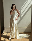 Vintage 30s Creme Liquid Satin Dress with Train and Jacket