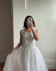 Vintage 80s Pearl Embellished Chiffon Princess Wedding Dress