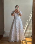 Vintage 80s Lace Off The Shoulder Tulle Wedding Gown