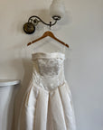 Vintage 90s Strapless Jacquard Satin Princess Wedding Dress