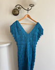 Vintage 80s Fringe Party Dress Ocean Blue