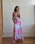 Vintage 70s Pink Floral Slip and Wrap Dress Set