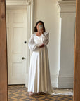 Vintage 60s Ivory Satin Draped Wedding Dress With Train