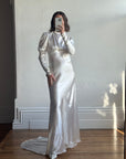 Vintage 40s Liquid Satin Beaded Wedding Gown with Chapel Train