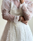 Vintage 70s Puff Sleeve Organza Ruffle Wedding Gown