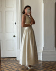 Vintage 90s Brocade High Front Satin Wedding Gown Champagne