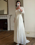Vintage 90s Italian Velvet Long Sleeve Feather Wedding Gown