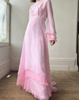 Vintage 70s Pink Tiered Waterfall Gown