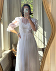 Vintage 70s Polka Chiffon Frill Wedding Dress