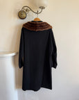 Vintage 60s Noir Pure Wool Mid Length Overcoat with Fur Collar
