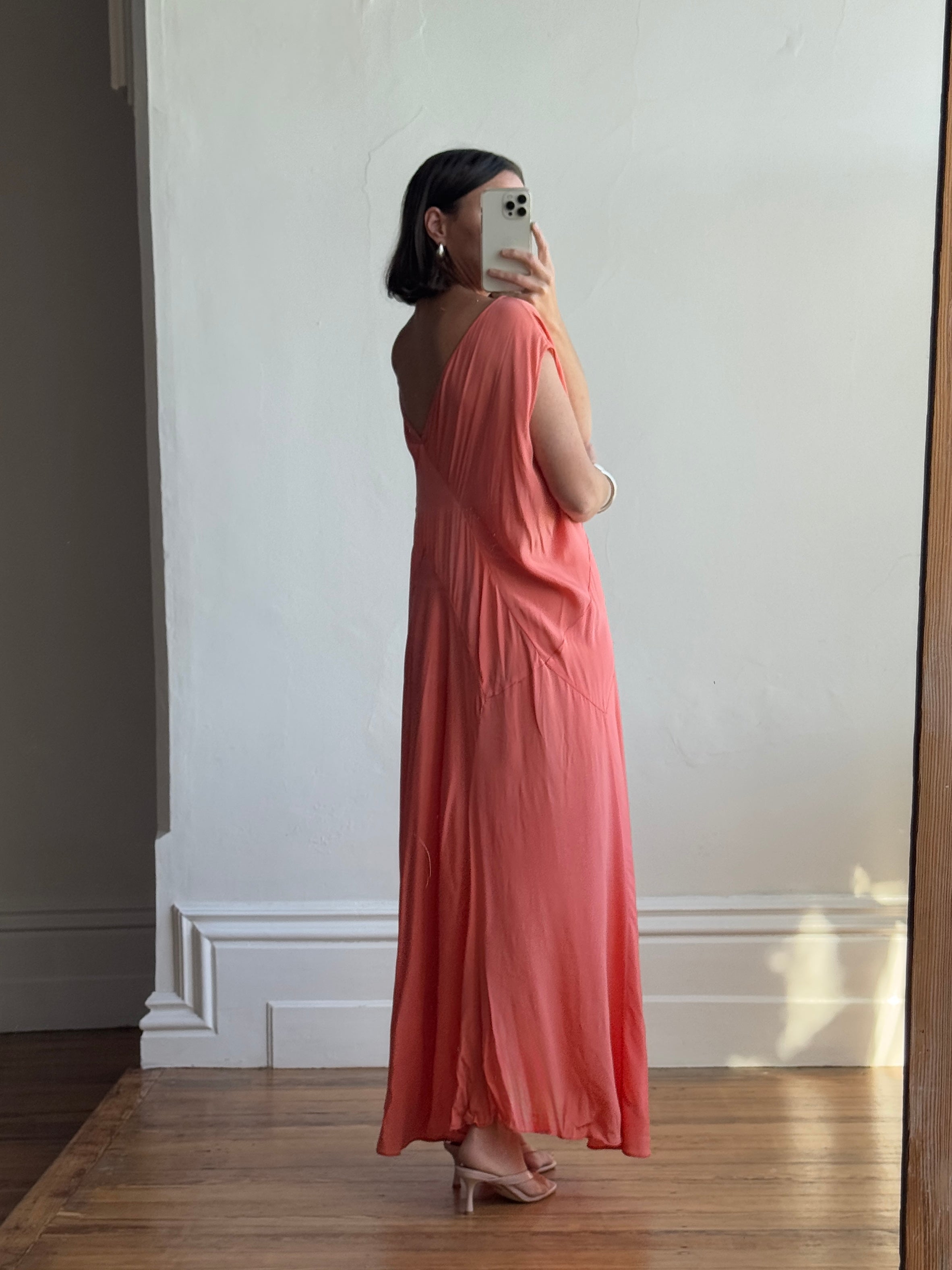 Vintage 30s Plus Size Art Deco Slip Dress Coral