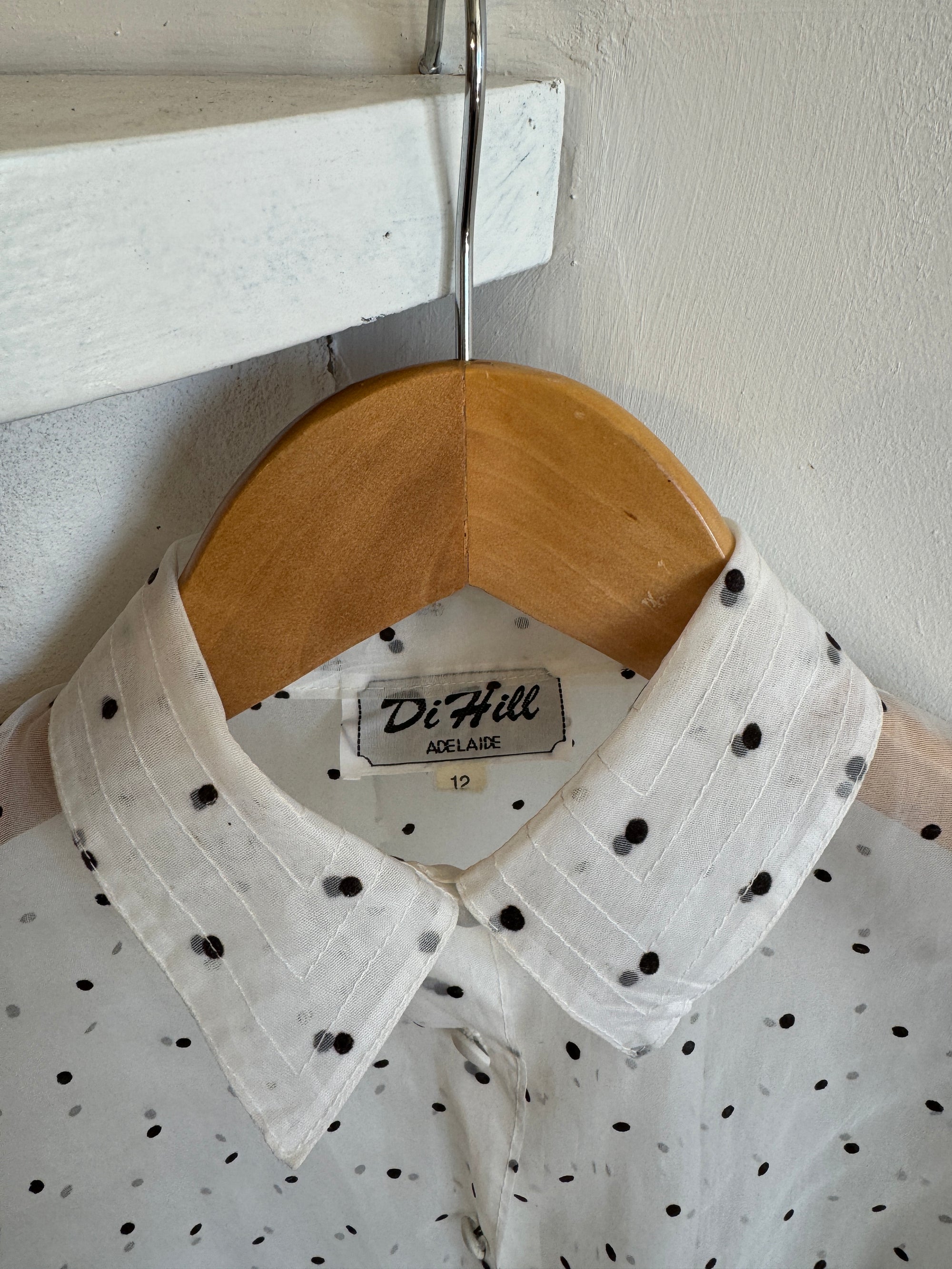 Vintage Polka Dot Organza Button Up Blouse