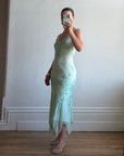 Vintage 90s Pure Silk Aquamarine Fairy Beaded Dress