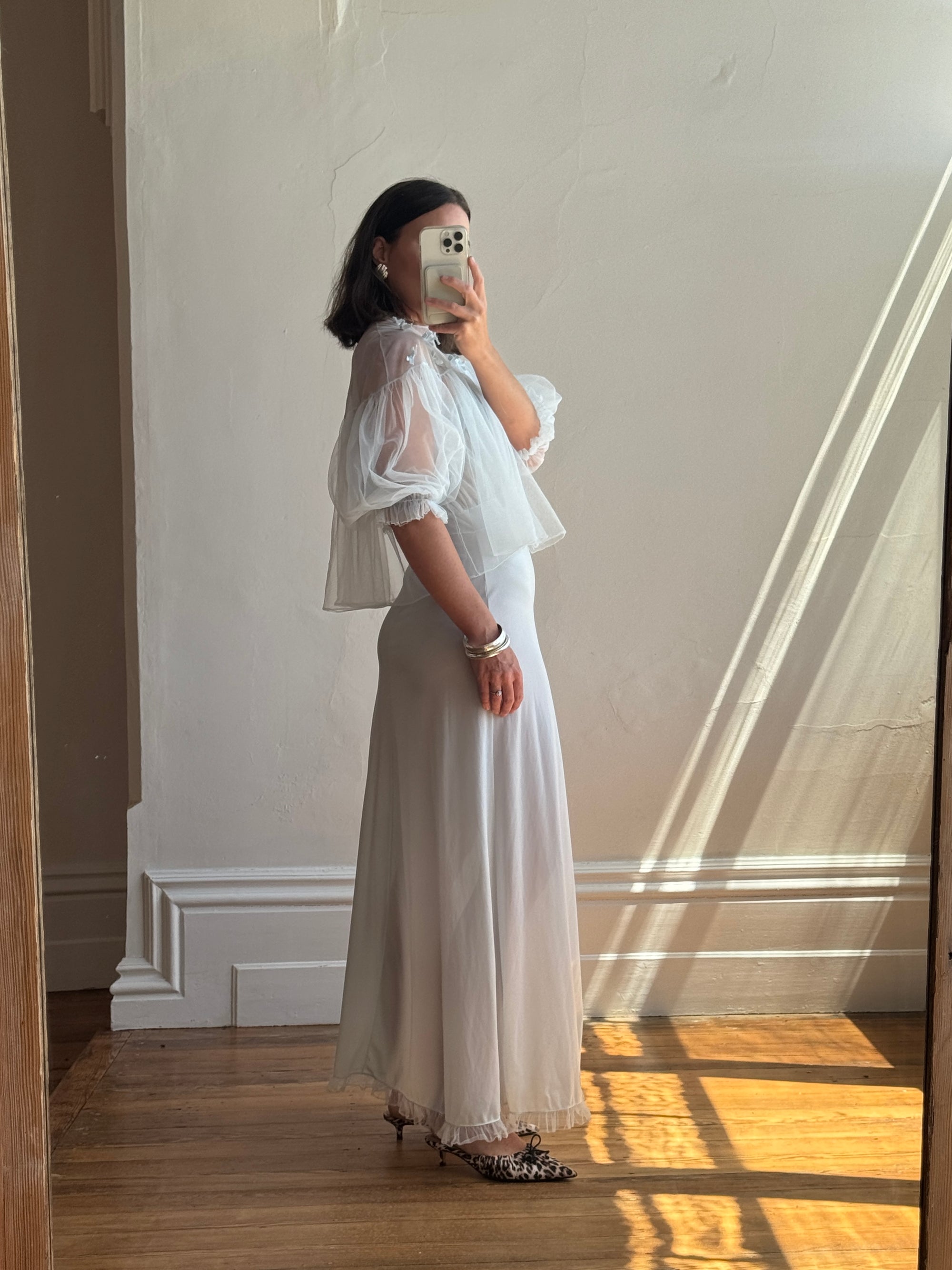 Vintage 50s Baby Blue Peignoir Slip and Jacket Set with Bows