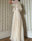 Vintage 60s Pleated Flutter Maxi Creme