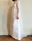 Vintage 70s Embroidered Floral Empire Wedding Gown