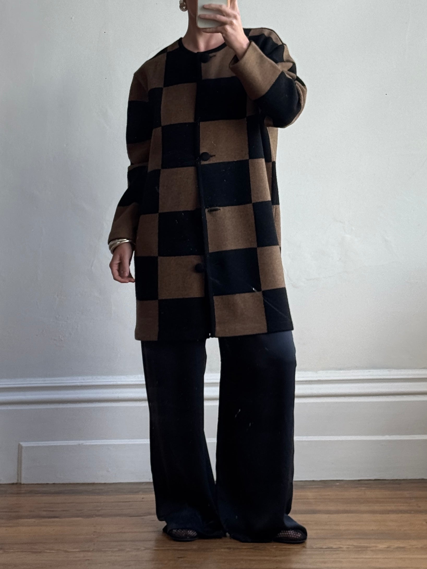 Vintage 80s Pure Wool Checkerboard Oversized Cardi