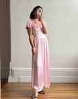 Vintage 30s Baby Pink Liquid Satin Slip with Creme Lace Trim