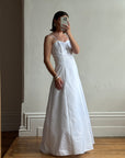 Vintage 90s A-Line Satin Wedding Dress with Rhinestone Pendant