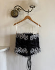 Vintage 90s Black Lace Up Corset with Contrast Flowers