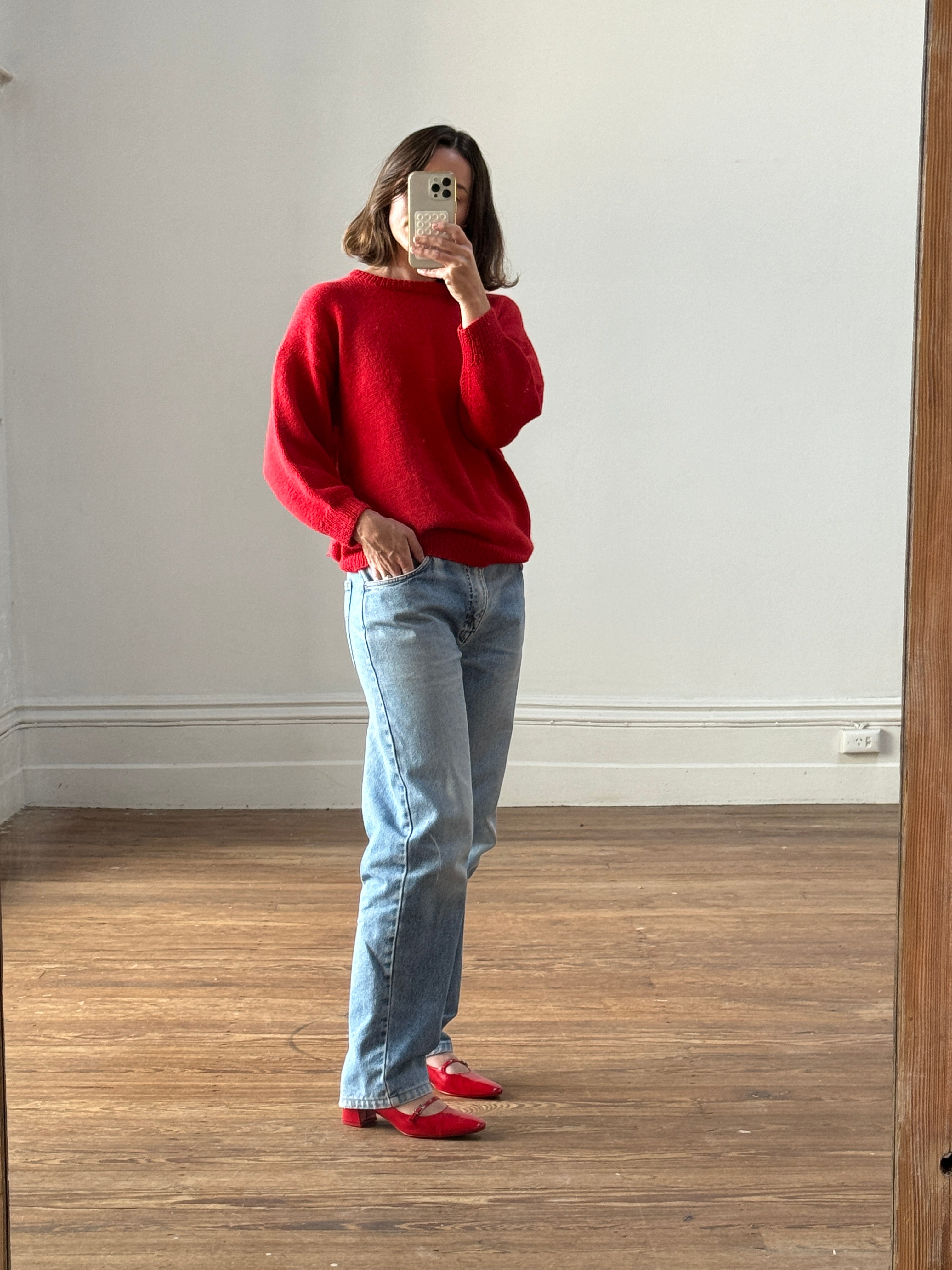 Vintage Red Wool Crew Jumper