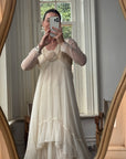 Vintage 70s Chiffon Rosette Wedding Dress Creme