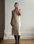 Vintage 90s Pure Silk Sequin Leaf Cowl Neck Dress