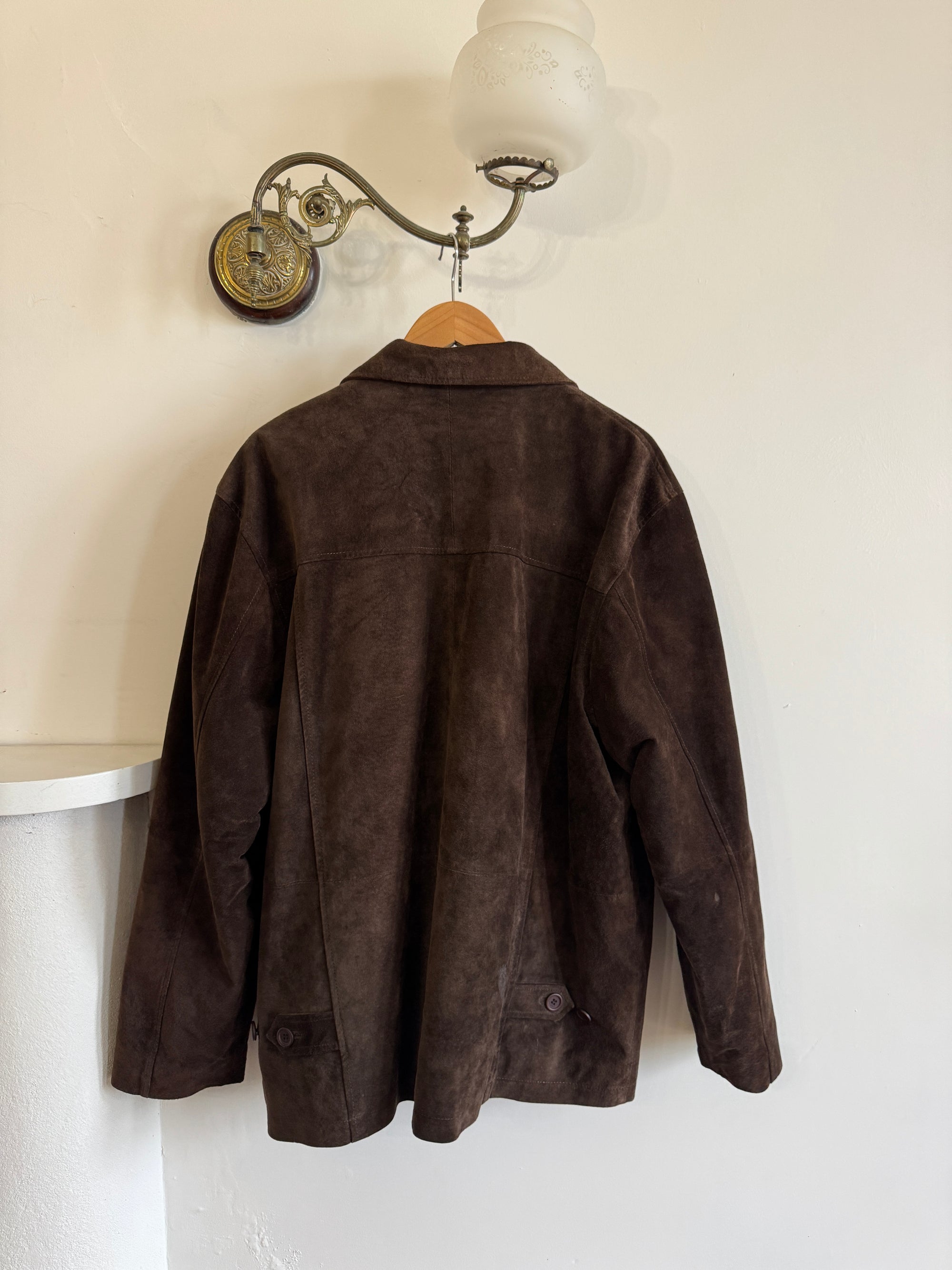 Vintage 90s Chocolate Suede Leather Boxy Jacket