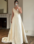 Vintage 90s Ivory Silk V-Neck A-Line Wedding Gown