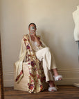 Vintage 70s Cream Oriental Floral Robe