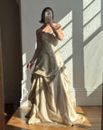 Vintage 90s Golden Embroidered Princess Strapless Gown