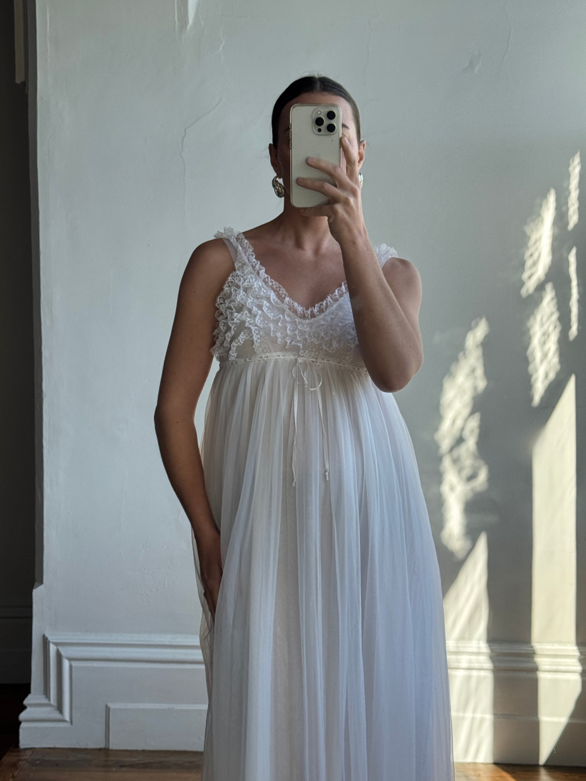 Vintage 50s Honeymoon Ruffle Slip White