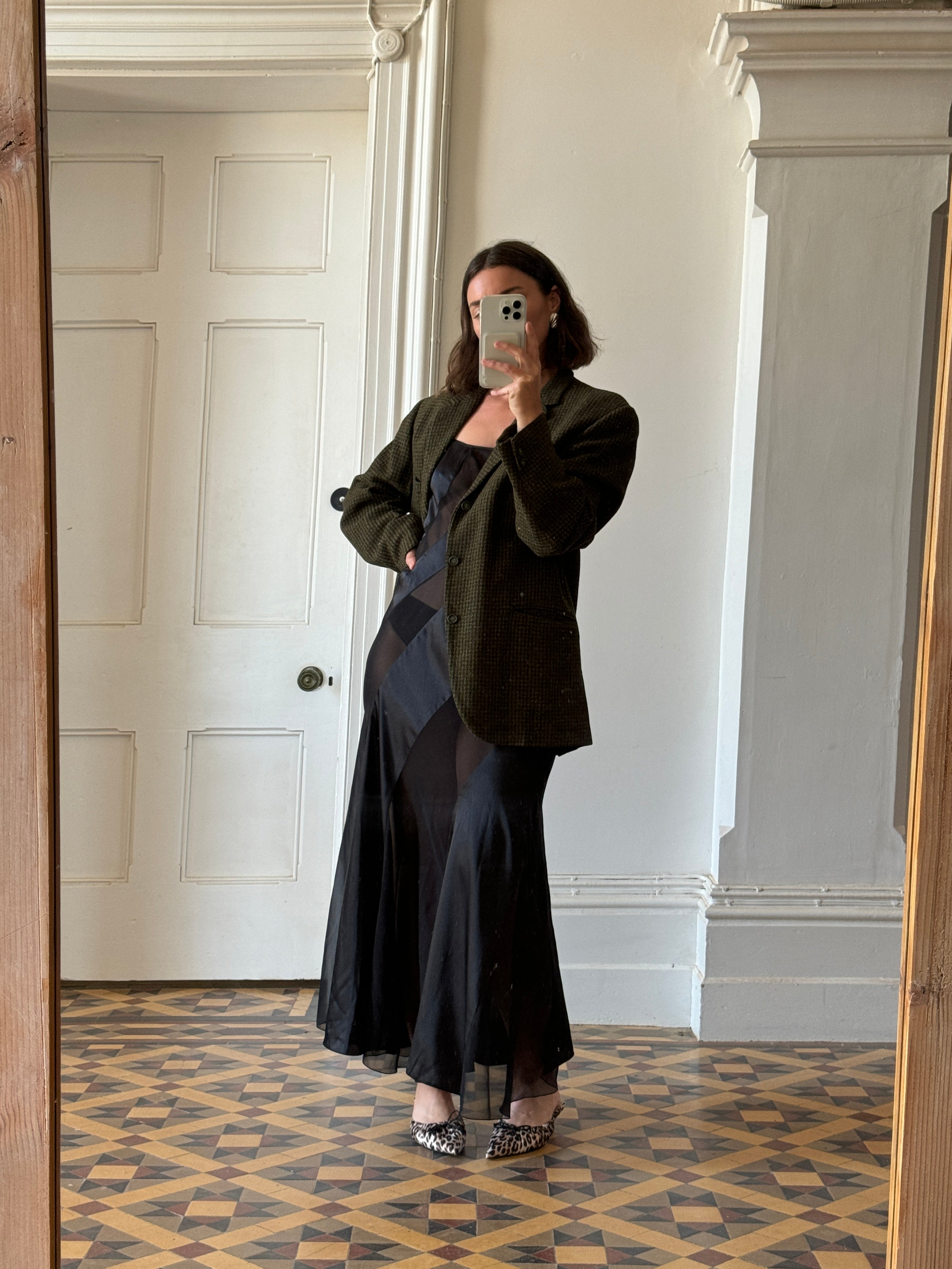 Vintage 50s Pure Wool Olive Herringbone Blazer