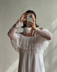 Vintage 70s Australian Made Off Lace Frill Wedding Gown