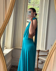 Vintage Y2K Plunging Jersey Multiwear Maxi Dress Teal