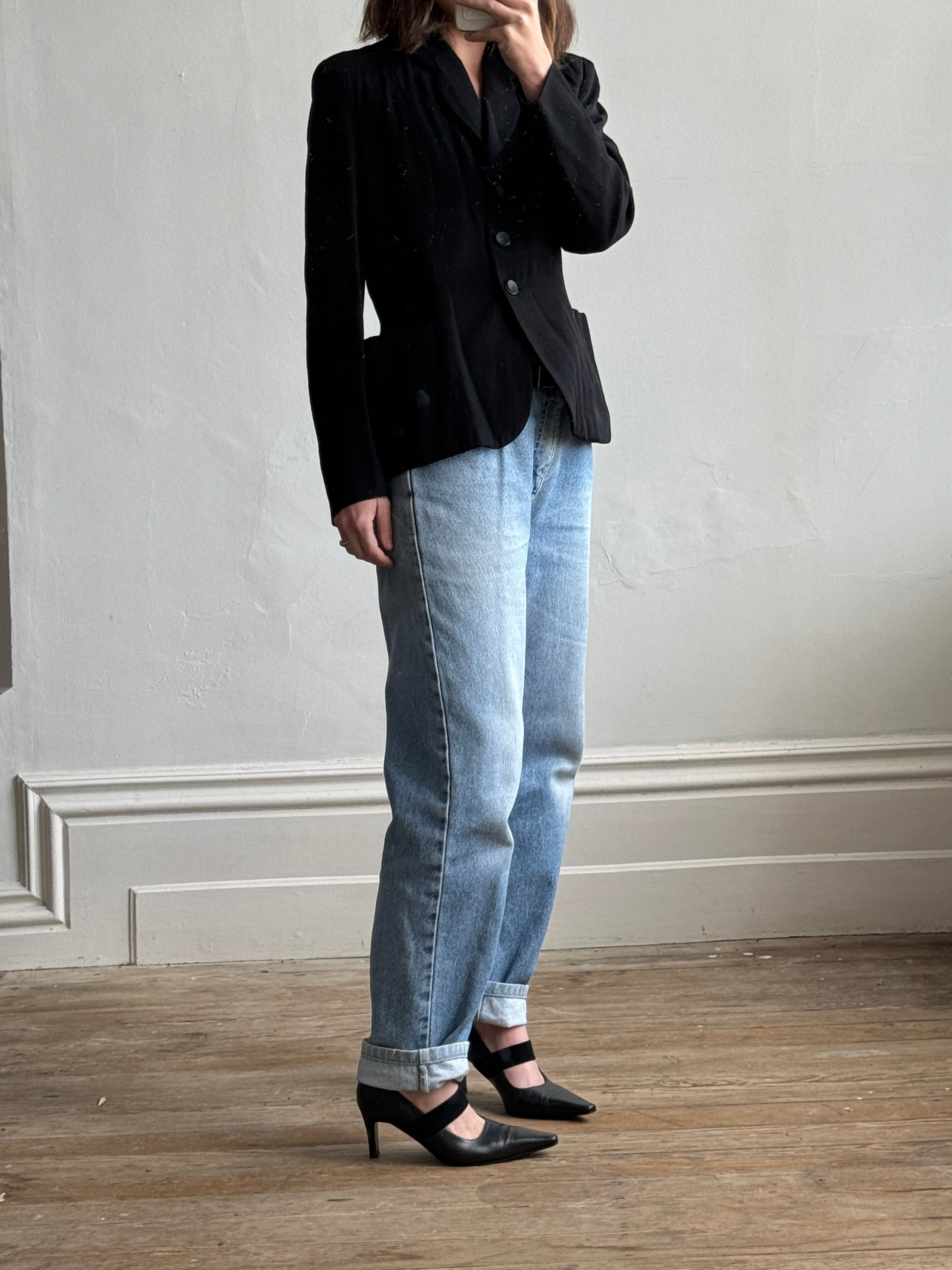 Vintage 90s Wool Fitted Jacket Black