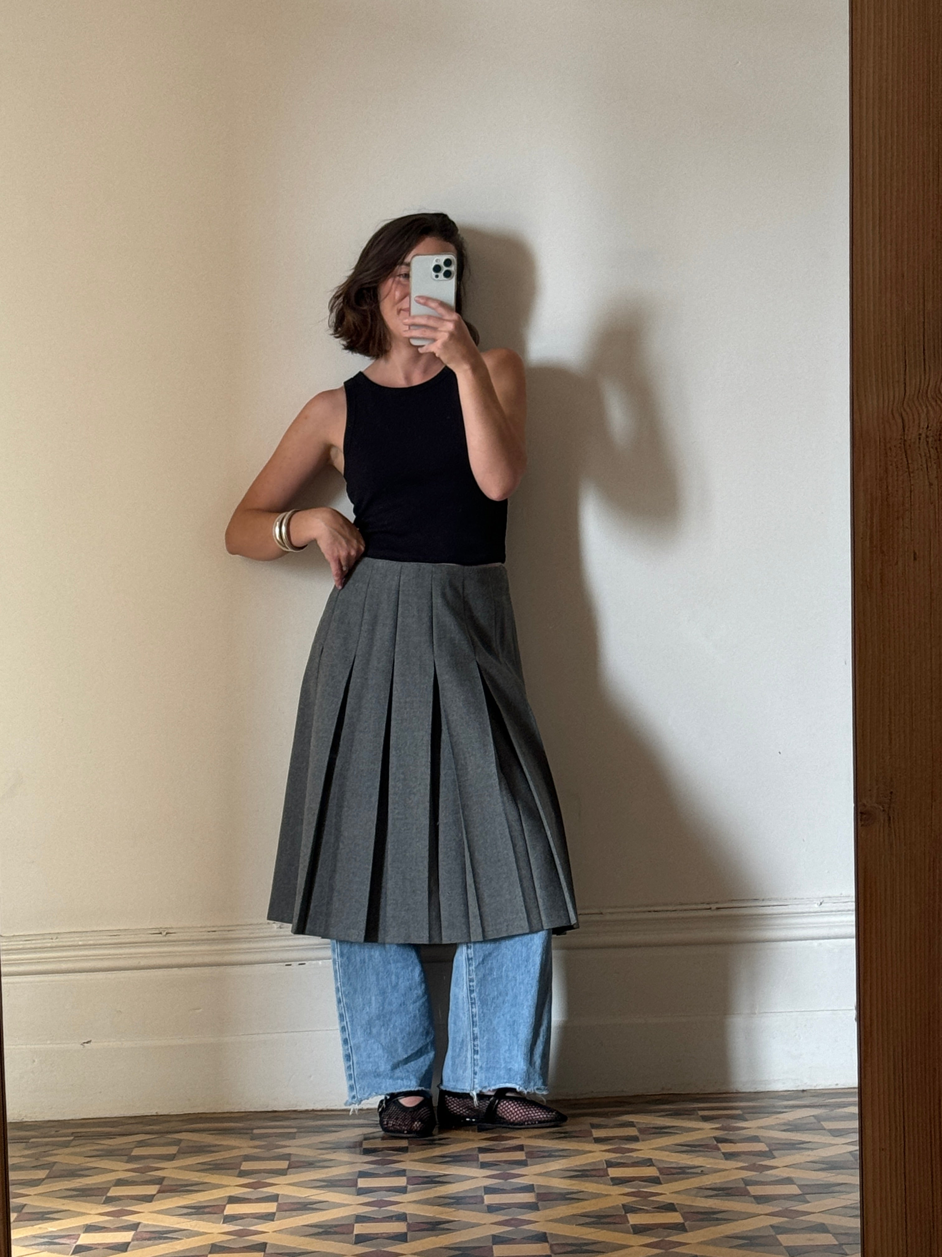 Vintage Wool Pleated School Skirt Grey