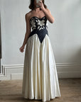 Vintage 90s Navy and Creme Satin Floral Gown